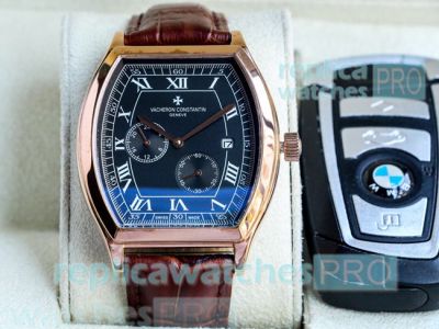 Buy Best Quality Copy Vacheron Constaintin Malte Black Dial Brown Leather Strap Watch 